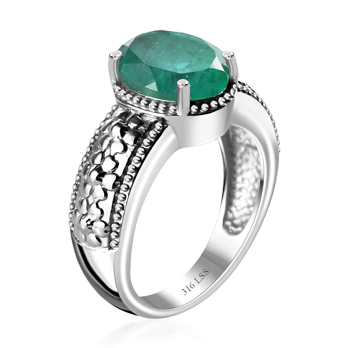 Emeraldine Quartz (Triplet) Solitaire Ring in Stainless Steel (Size 8.0) 3.10 ctw image number 3