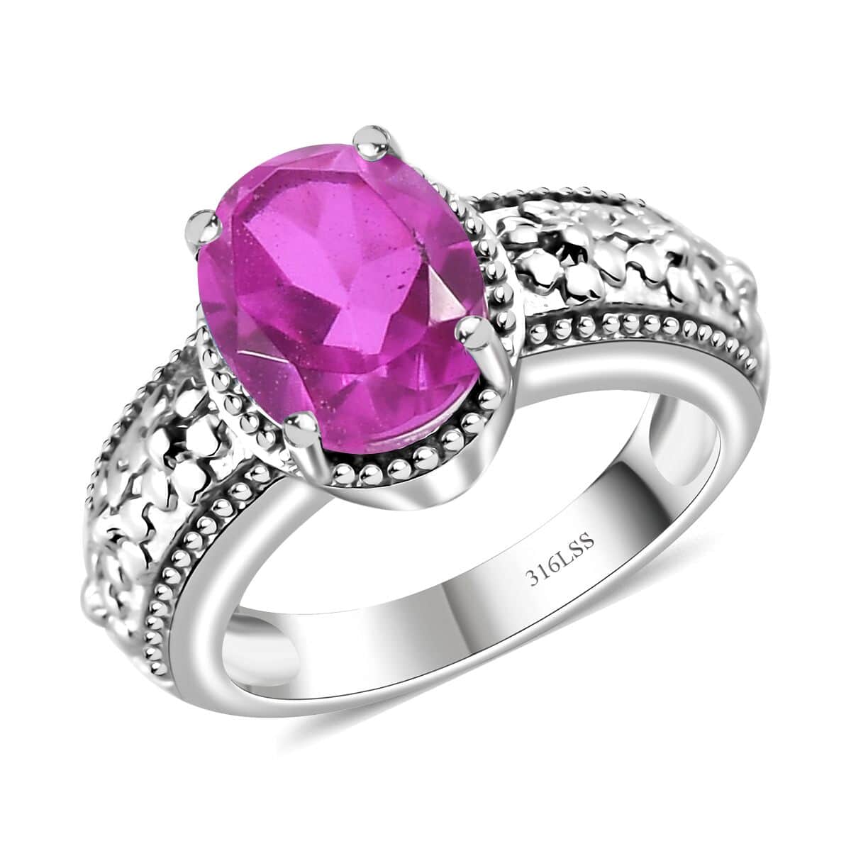 Radiant Orchid Quartz (Triplet) Solitaire Ring in Stainless Steel (Size 10.0) 3.10 ctw image number 0