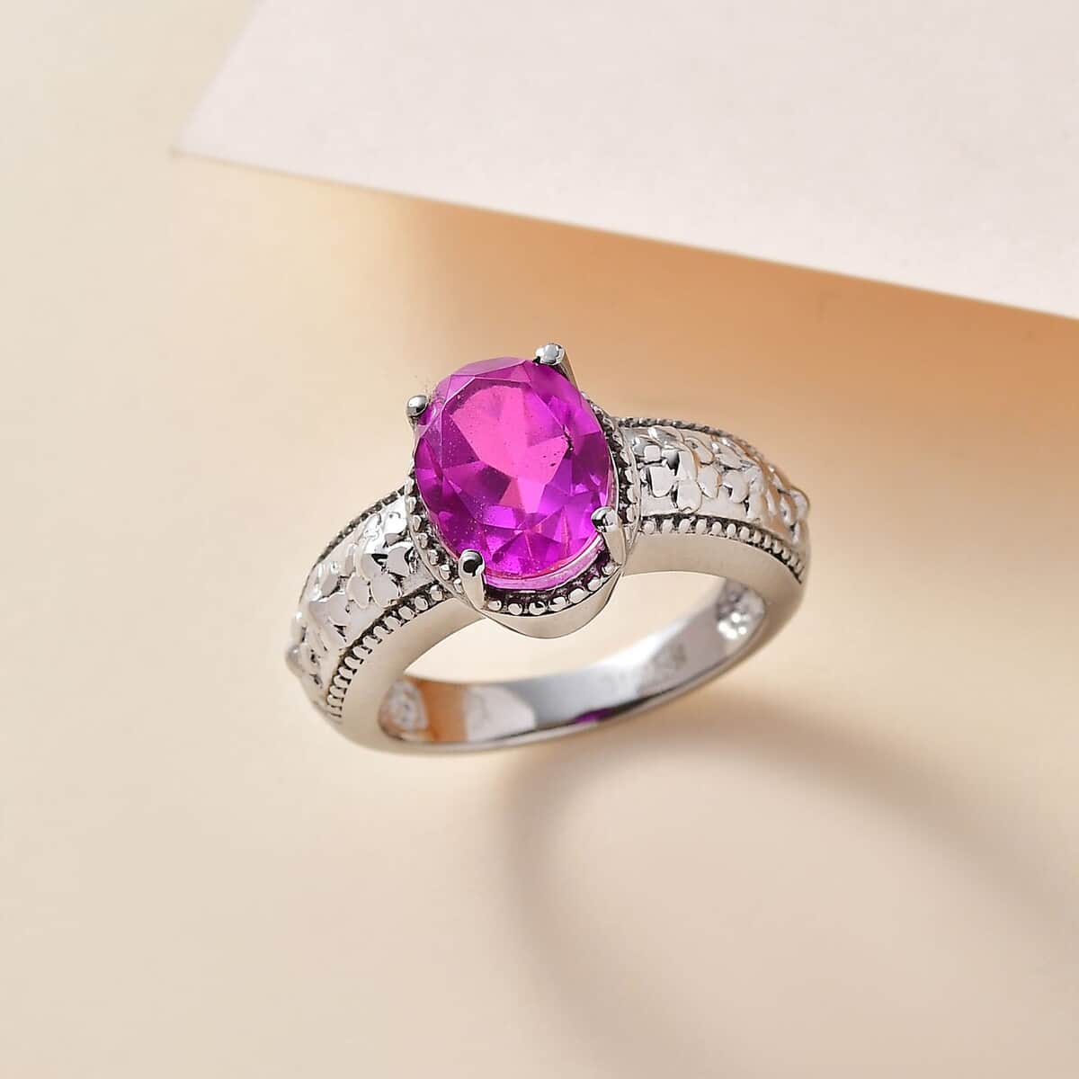 Radiant Orchid Quartz (Triplet) Solitaire Ring in Stainless Steel (Size 10.0) 3.10 ctw image number 1