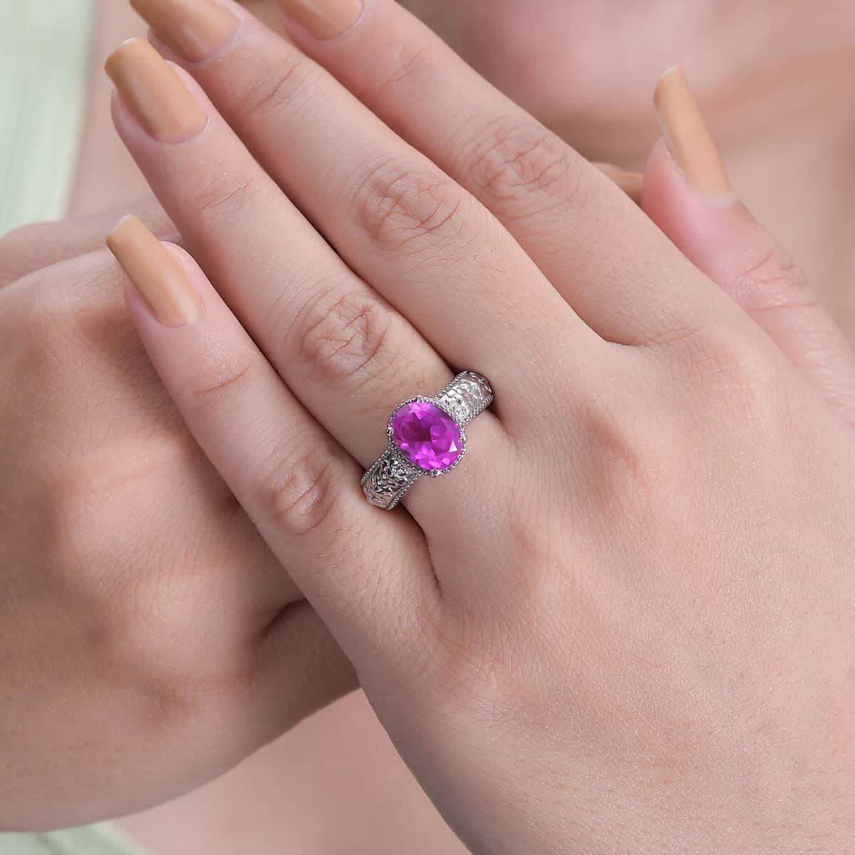 Radiant Orchid Quartz (Triplet) Solitaire Ring in Stainless Steel (Size 10.0) 3.10 ctw image number 2