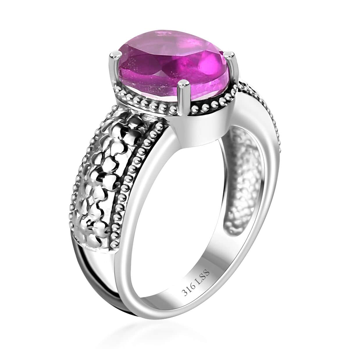 Radiant Orchid Quartz (Triplet) Solitaire Ring in Stainless Steel (Size 10.0) 3.10 ctw image number 3