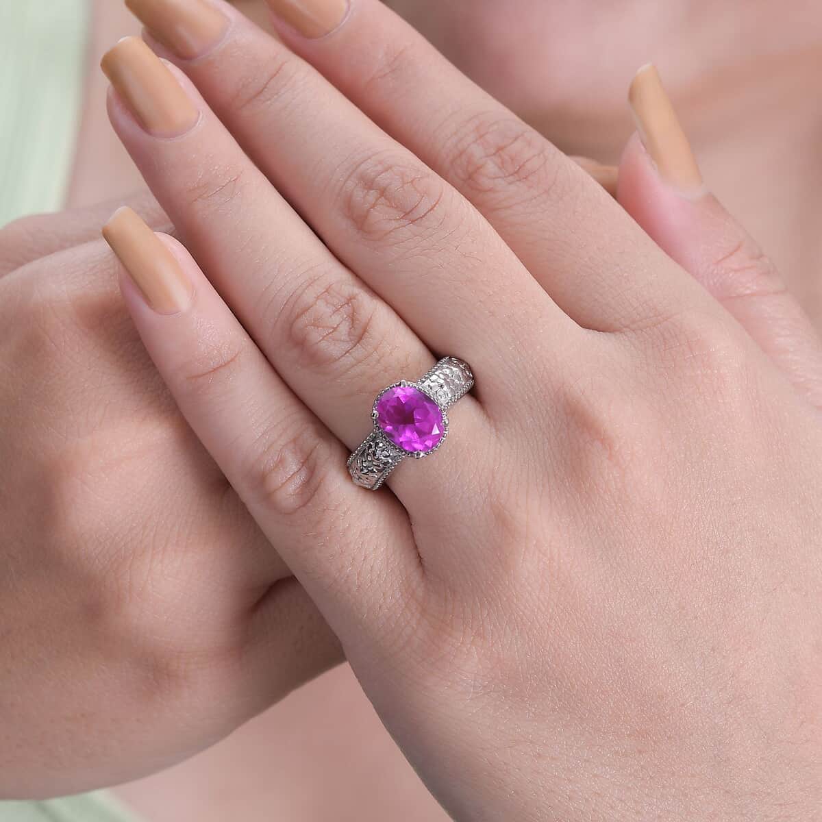 Radiant Orchid Quartz (Triplet) Solitaire Ring in Stainless Steel (Size 7.0) 3.10 ctw image number 2