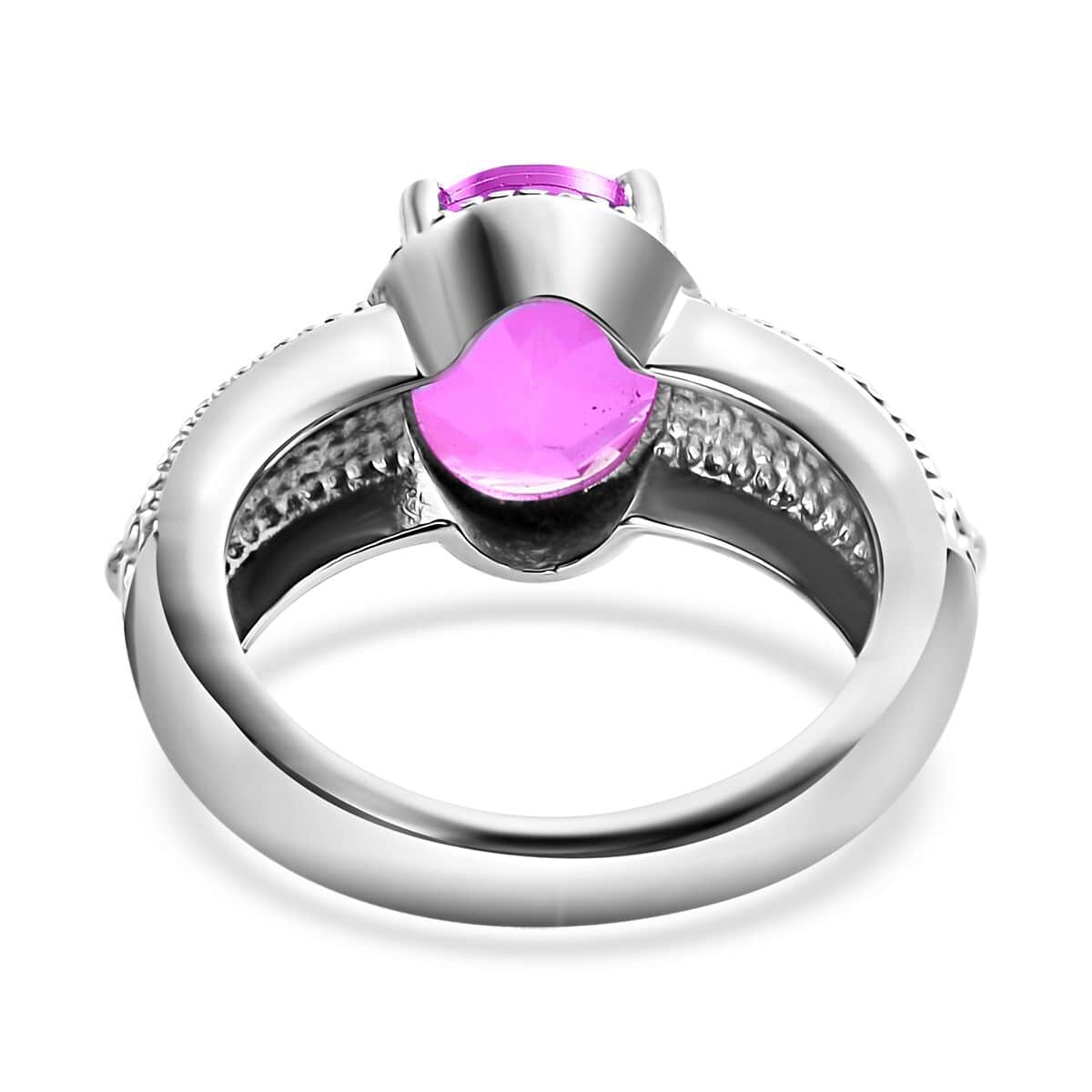 Radiant Orchid Quartz (Triplet) Solitaire Ring in Stainless Steel (Size 7.0) 3.10 ctw image number 4