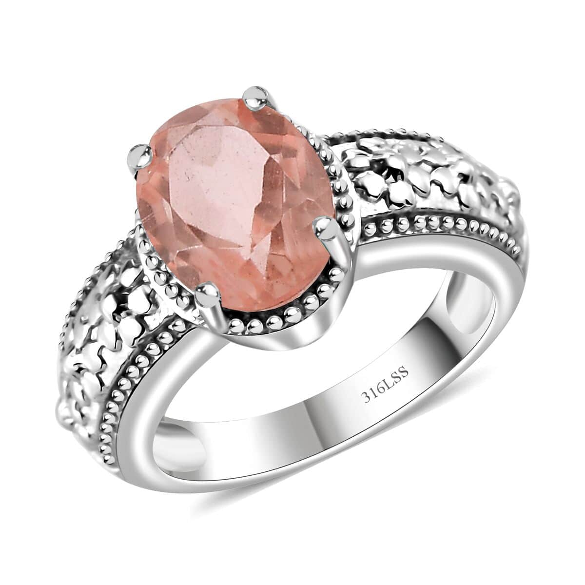 Morganique Quartz (Triplet) Solitaire Ring in Stainless Steel (Size 7.0) 3.00 ctw image number 0
