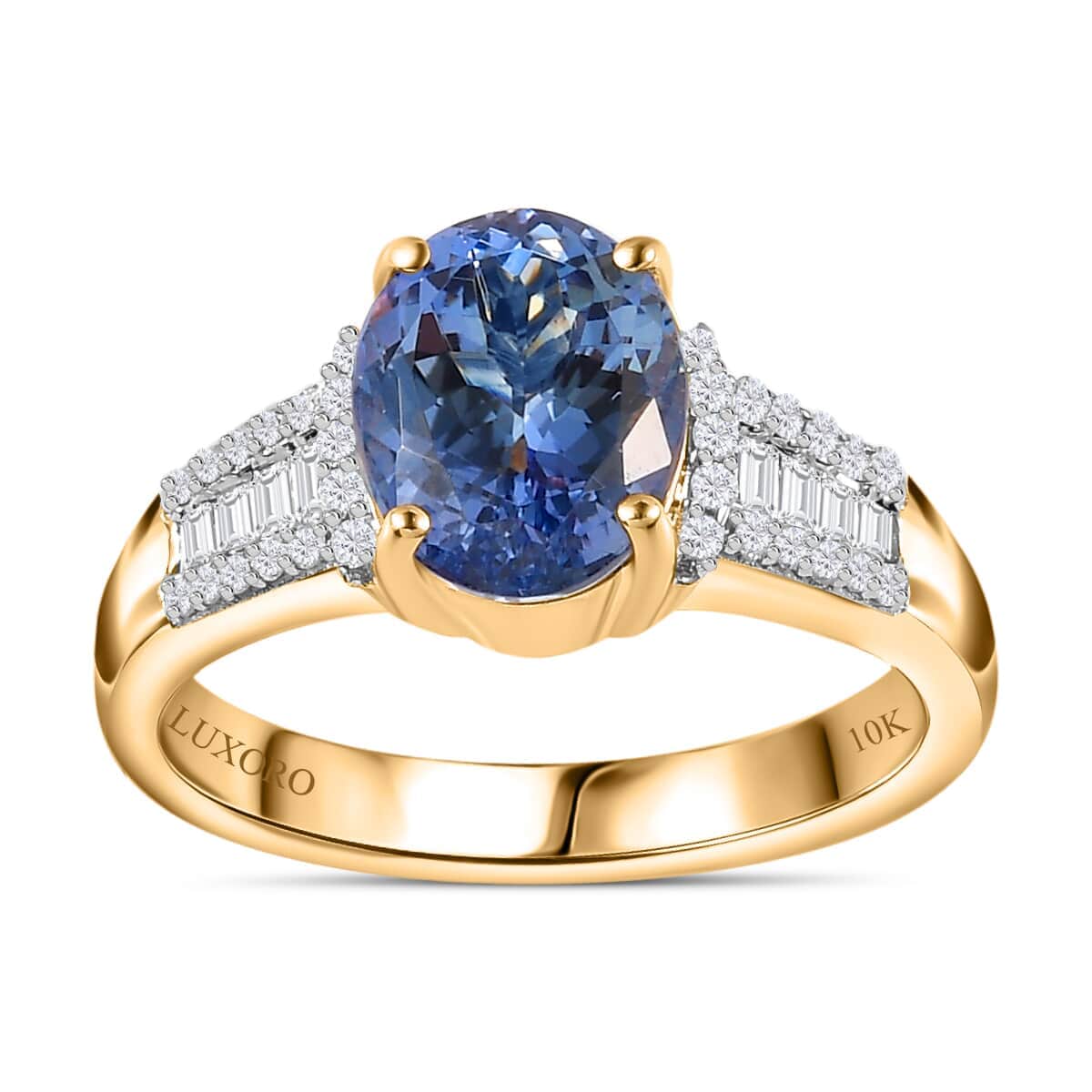 Luxoro 10K Yellow Gold Premium Peacock Tanzanite, Diamond (G-H, I2) (0.25 cts) Ring (Size 5.0) (4 g) 2.85 ctw image number 0