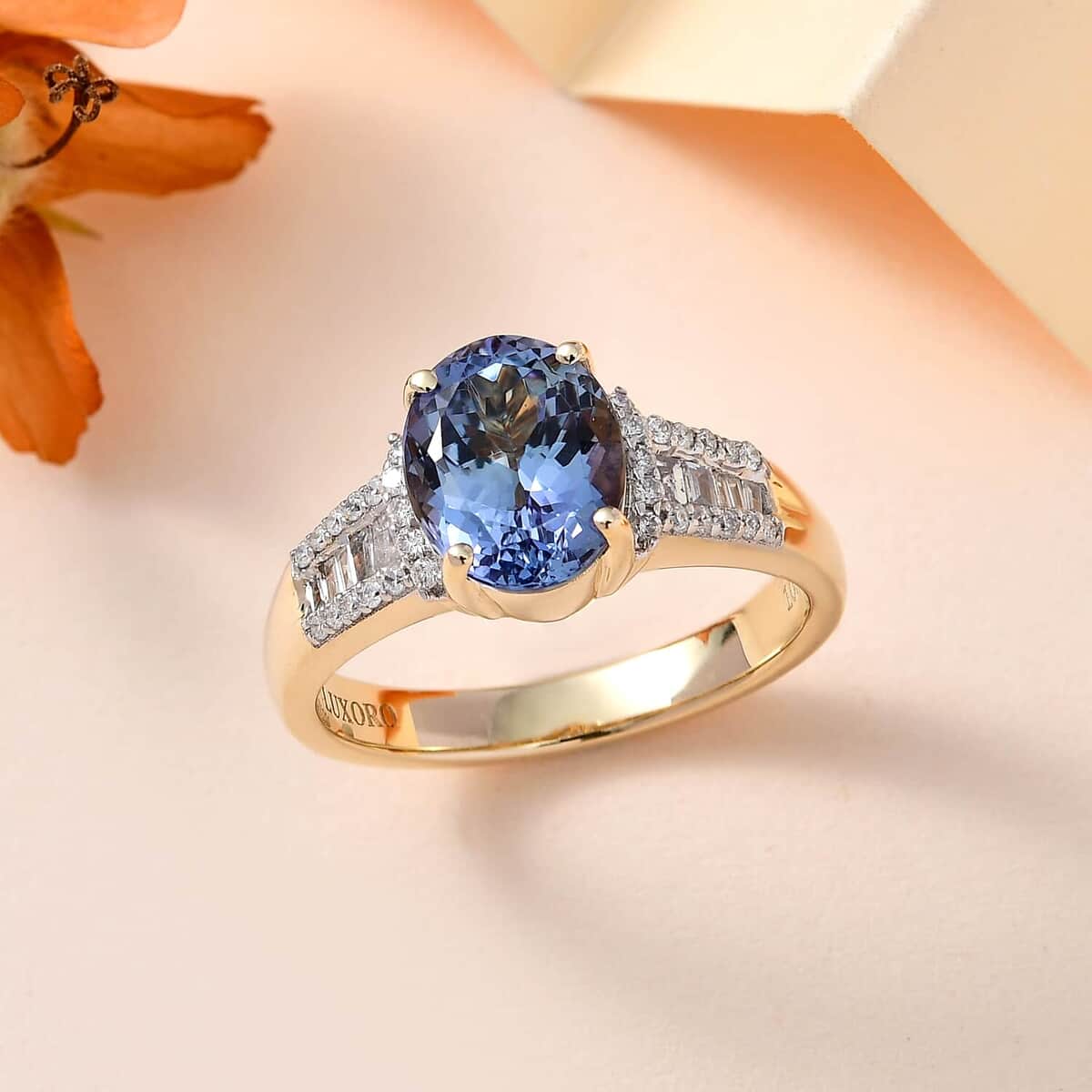 Luxoro 10K Yellow Gold Premium Peacock Tanzanite, Diamond (G-H, I2) (0.25 cts) Ring (Size 5.0) (4 g) 2.85 ctw image number 1