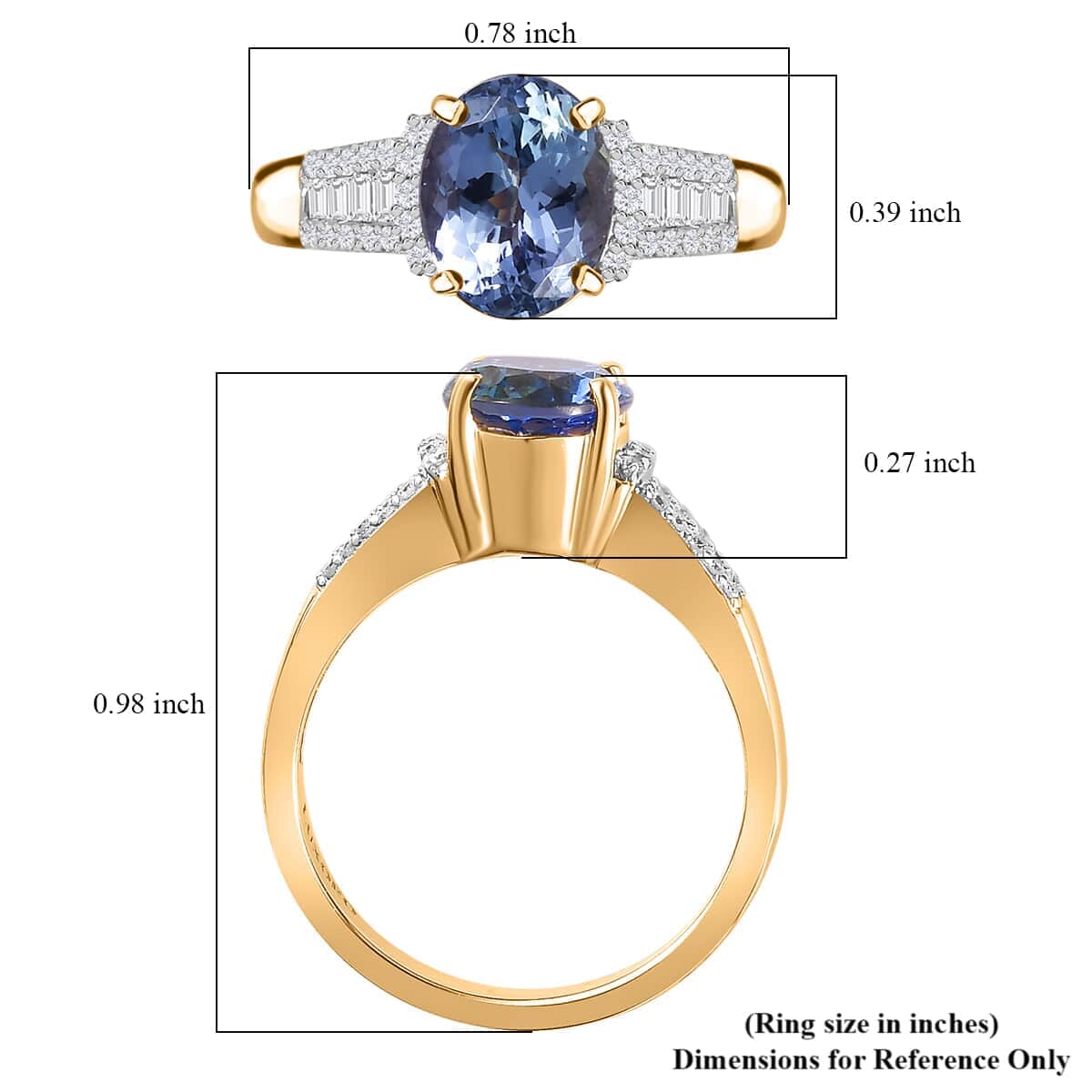 Luxoro 10K Yellow Gold Premium Peacock Tanzanite, Diamond (G-H, I2) (0.25 cts) Ring (Size 5.0) (4 g) 2.85 ctw image number 5