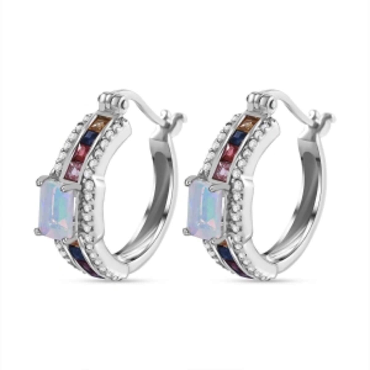 Ethiopian Welo Opal Faceted and Rainbow Sapphire White Zircon 2.13 ctw Earrings in Rhodium Over Sterling Silver image number 2