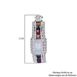 Ethiopian Welo Opal Faceted and Rainbow Sapphire White Zircon 2.13 ctw Earrings in Rhodium Over Sterling Silver