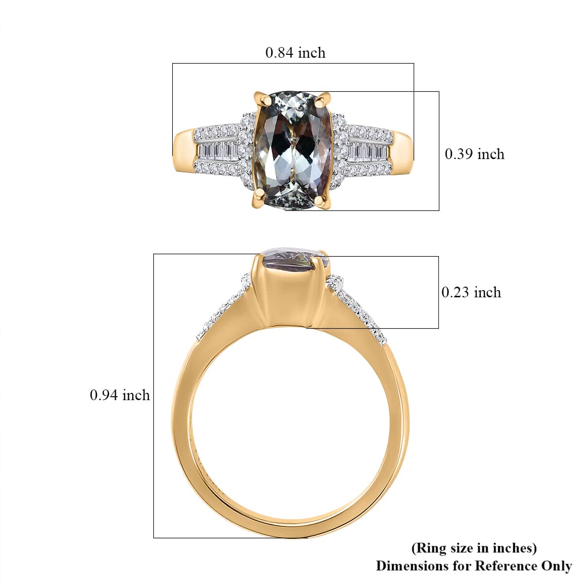 Luxoro 10K Yellow Gold Premium Peacock Tanzanite and G-H I2 Diamond Ring (Size 9.0) 4.30 Grams 2.70 ctw image number 5
