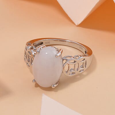 Natural Jade Money Coin Ring in Platinum Over Sterling Silver (Size 10.0) 6.65 ctw