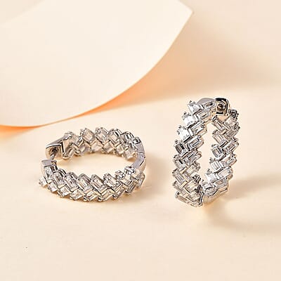 White Zircon Sun Rays Earrings in Platinum Over Sterling Silver 5.00 ctw