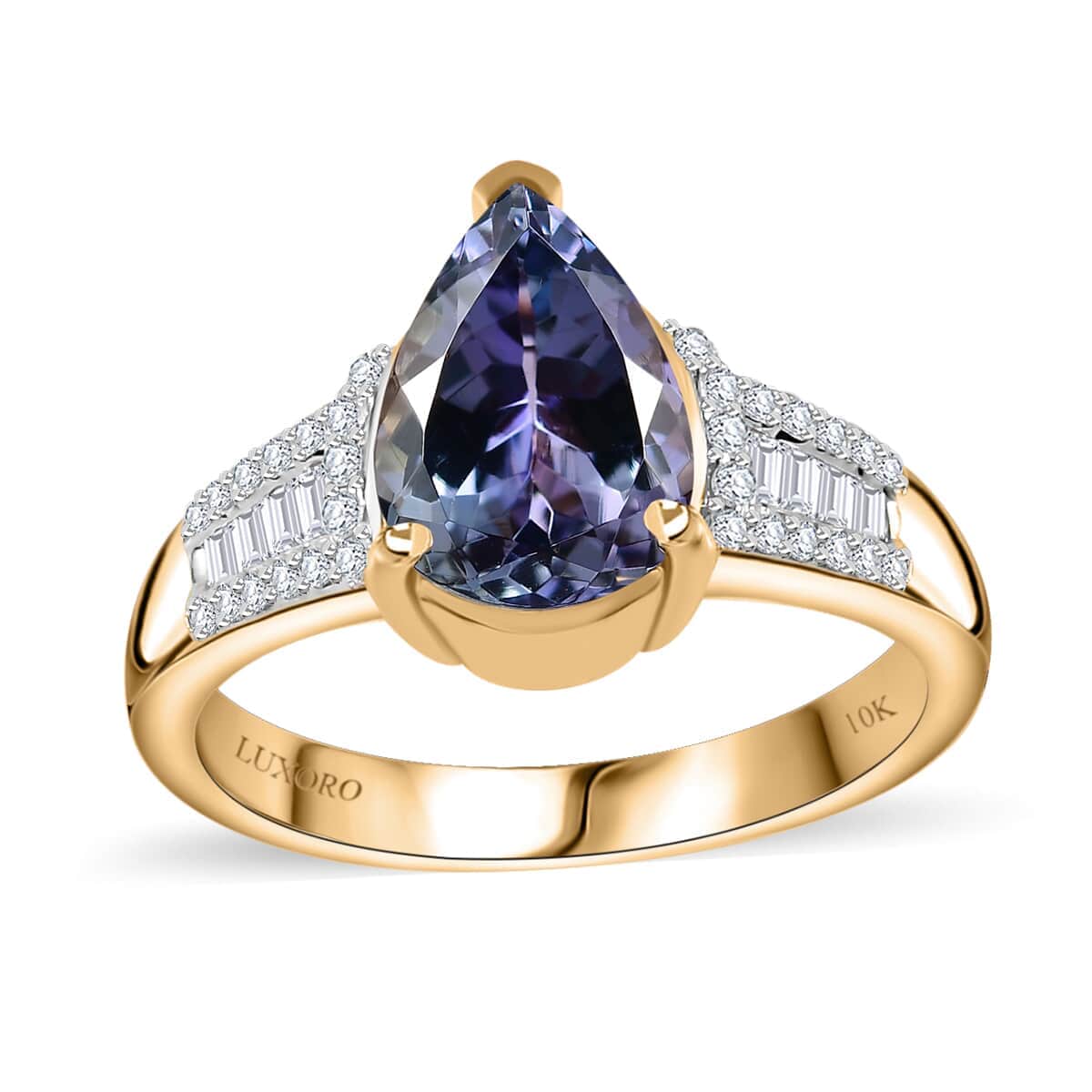 Luxoro 10K Yellow Gold Premium Peacock Tanzanite and G-H I2 Diamond Ring (Size 10.0) 4.10 Grams 2.35 ctw image number 0