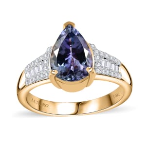 Luxoro 10K Yellow Gold Premium Peacock Tanzanite and G-H I2 Diamond Ring (Size 10.0) 4.10 Grams 2.35 ctw