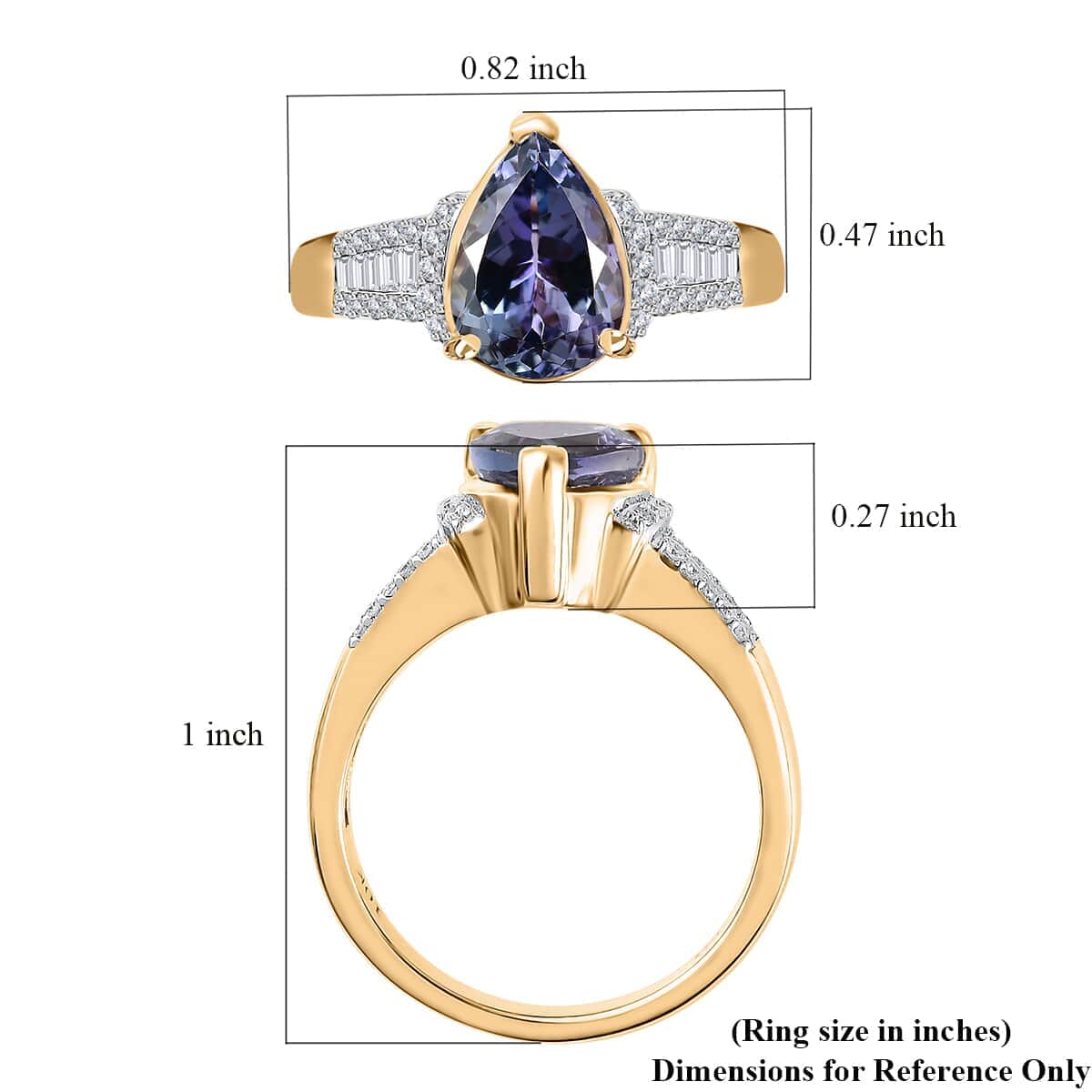 Luxoro 10K Yellow Gold Premium Peacock Tanzanite and G-H I2 Diamond Ring (Size 10.0) 4.10 Grams 2.35 ctw image number 5