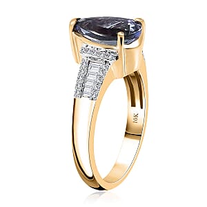 Luxoro 10K Yellow Gold Premium Peacock Tanzanite and G-H I2 Diamond Ring (Size 8.5) 4.10 Grams 2.35 ctw