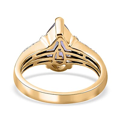 Luxoro 10K Yellow Gold Premium Peacock Tanzanite and G-H I2 Diamond Ring (Size 8.5) 4.10 Grams 2.35 ctw