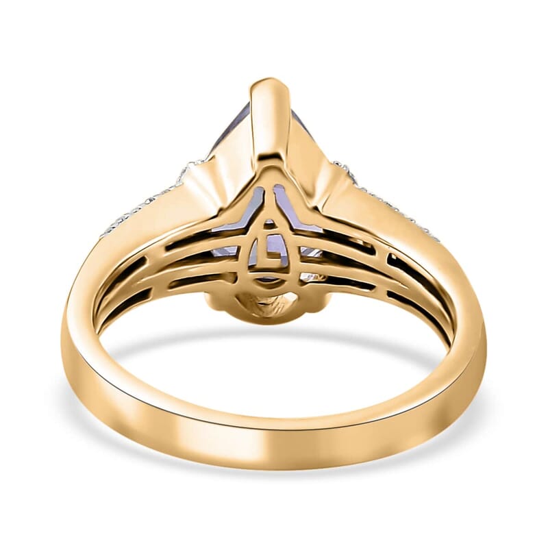 Luxoro 10K Yellow Gold Premium Peacock Tanzanite and G-H I2 Diamond Ring (Size 8.5) 4.10 Grams 2.35 ctw