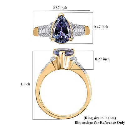 Luxoro 10K Yellow Gold Premium Peacock Tanzanite and G-H I2 Diamond Ring (Size 8.5) 4.10 Grams 2.35 ctw