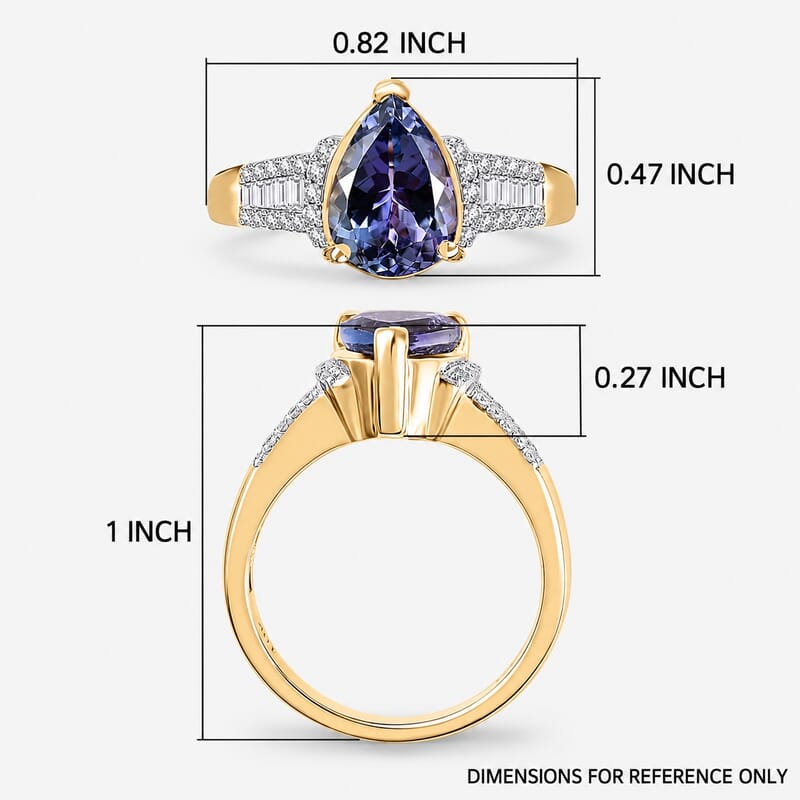 Luxoro 10K Yellow Gold Premium Peacock Tanzanite and G-H I2 Diamond Ring (Size 8.5) 4.10 Grams 2.35 ctw