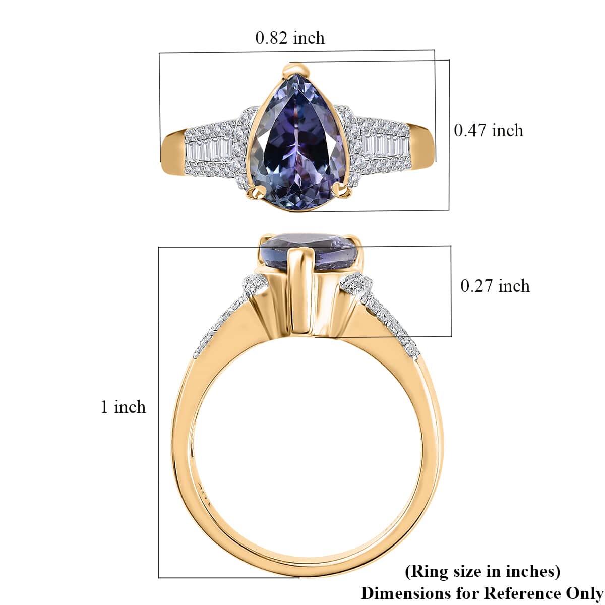 Luxoro 10K Yellow Gold Premium Peacock Tanzanite and G-H I2 Diamond Ring (Size 9.0) 4.10 Grams 2.35 ctw image number 5