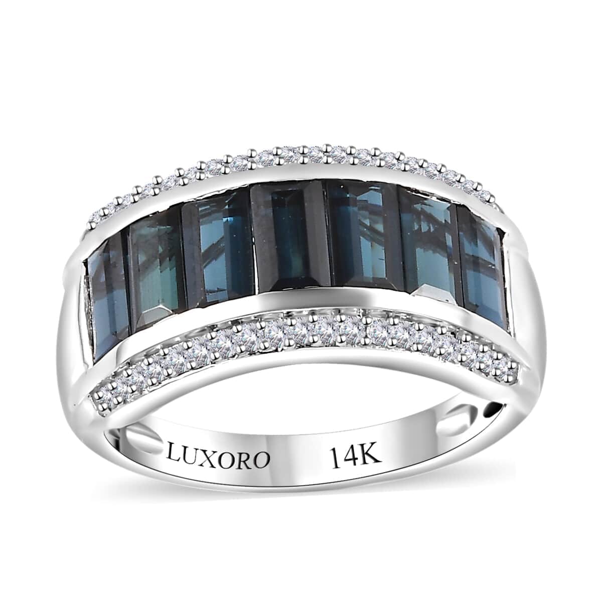 Luxoro 14K White Gold AAA Monte Belo Indicolite, Diamond (G-H, I2) (0.20 cts) Ring (Size 7.0) (4.15 g) 3.00 ctw image number 0