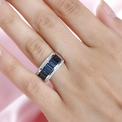 Luxoro 14K White Gold AAA Monte Belo Indicolite and G-H I2 Diamond Ring (Size 10.0) 4.70 Grams 3.10 ctw