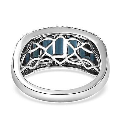 Luxoro 14K White Gold AAA Monte Belo Indicolite and G-H I2 Diamond Ring (Size 10.0) 4.70 Grams 3.10 ctw