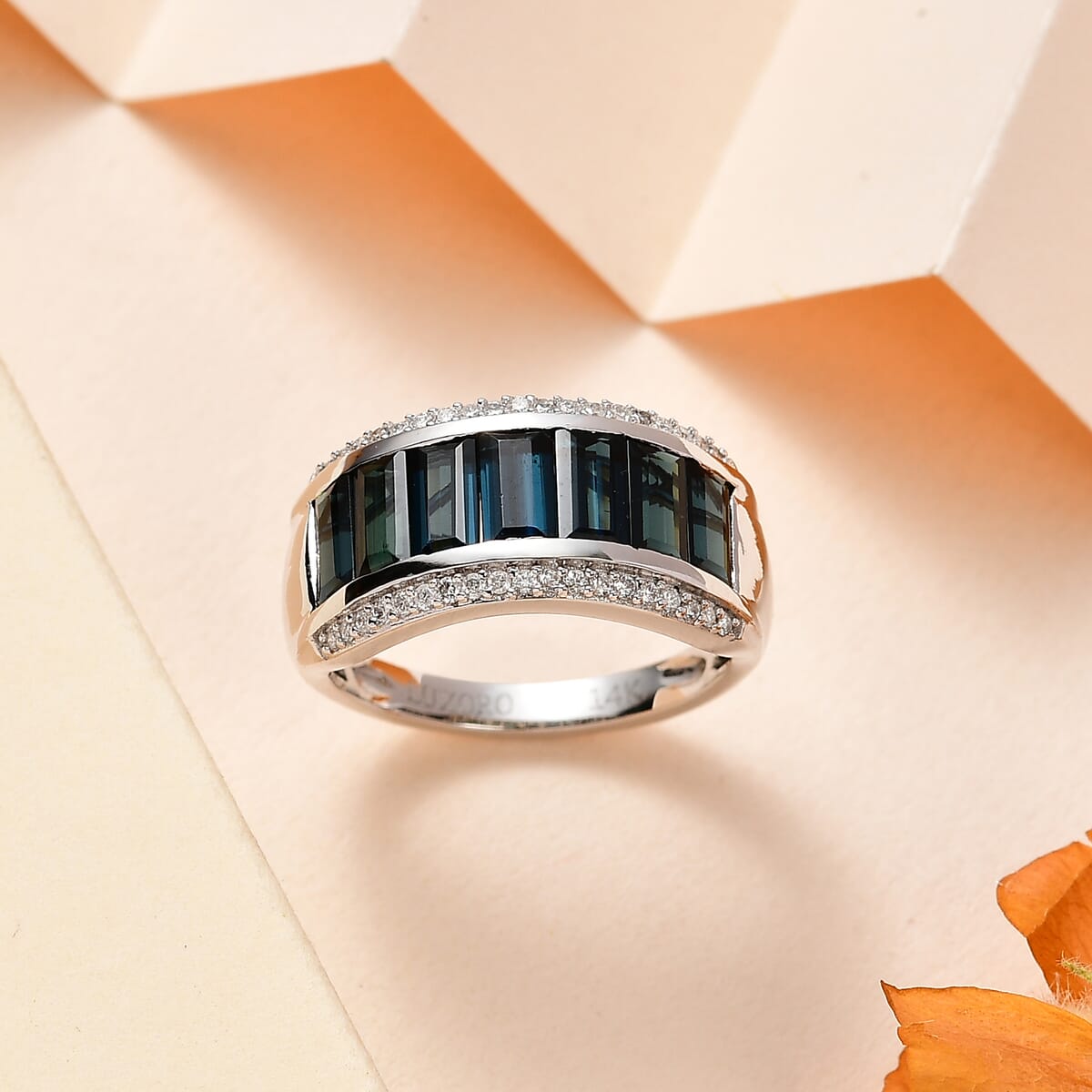 Luxoro 14K White Gold AAA Monte Belo Indicolite and G-H I2 Diamond Ring (Size 8.0) 4.70 Grams 3.10 ctw image number 1