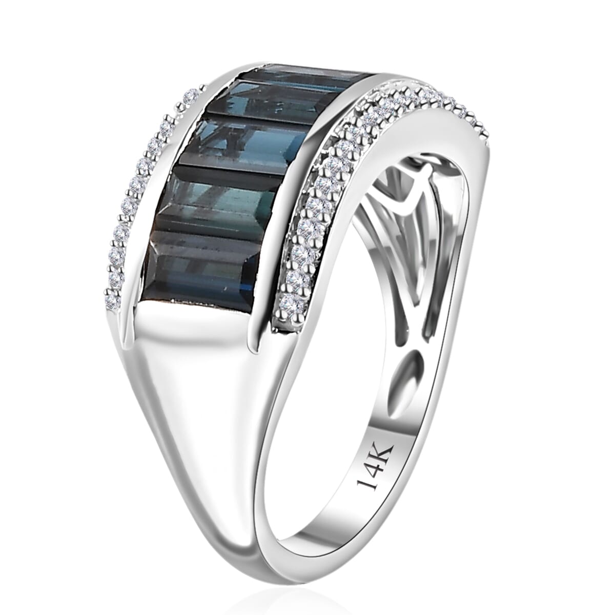 Luxoro 14K White Gold AAA Monte Belo Indicolite and G-H I2 Diamond Ring (Size 8.0) 4.70 Grams 3.10 ctw image number 3