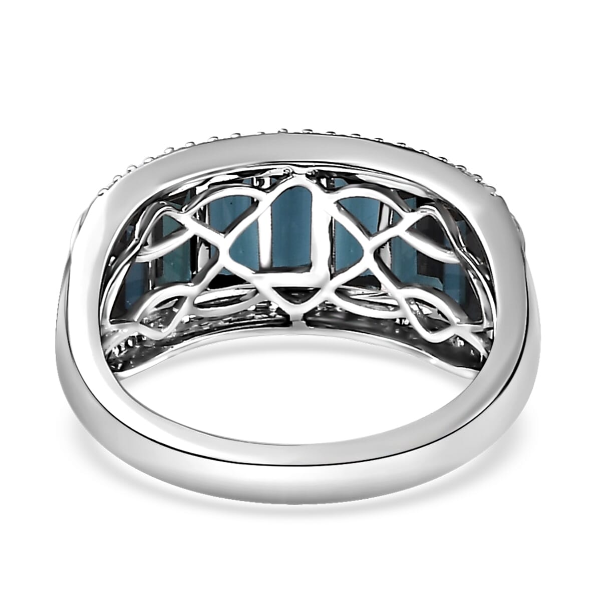 Luxoro 14K White Gold AAA Monte Belo Indicolite and G-H I2 Diamond Ring (Size 8.0) 4.70 Grams 3.10 ctw image number 4