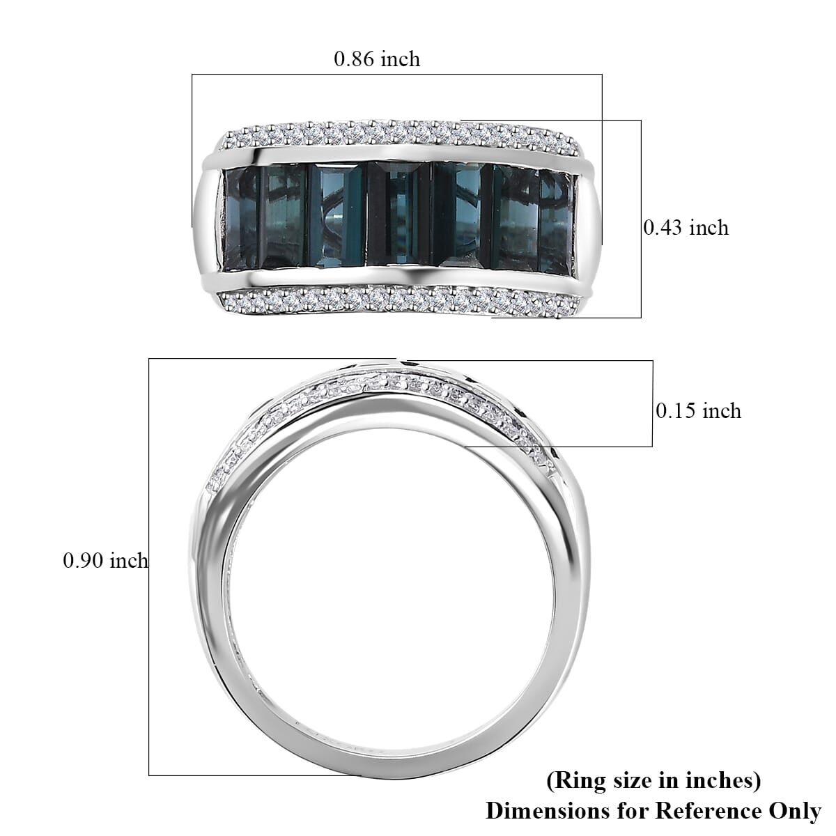 Luxoro 14K White Gold AAA Monte Belo Indicolite and G-H I2 Diamond Ring (Size 8.0) 4.70 Grams 3.10 ctw image number 5