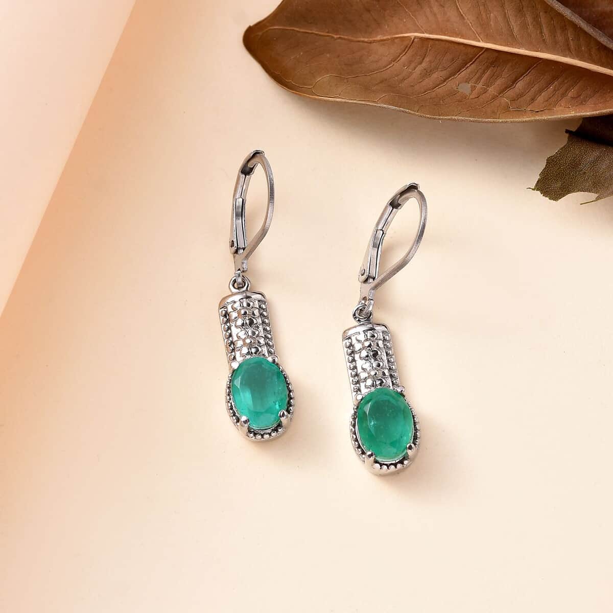 Emeraldine Quartz (Triplet) Lever Back Earrings in Stainless Steel 3.20 ctw image number 1