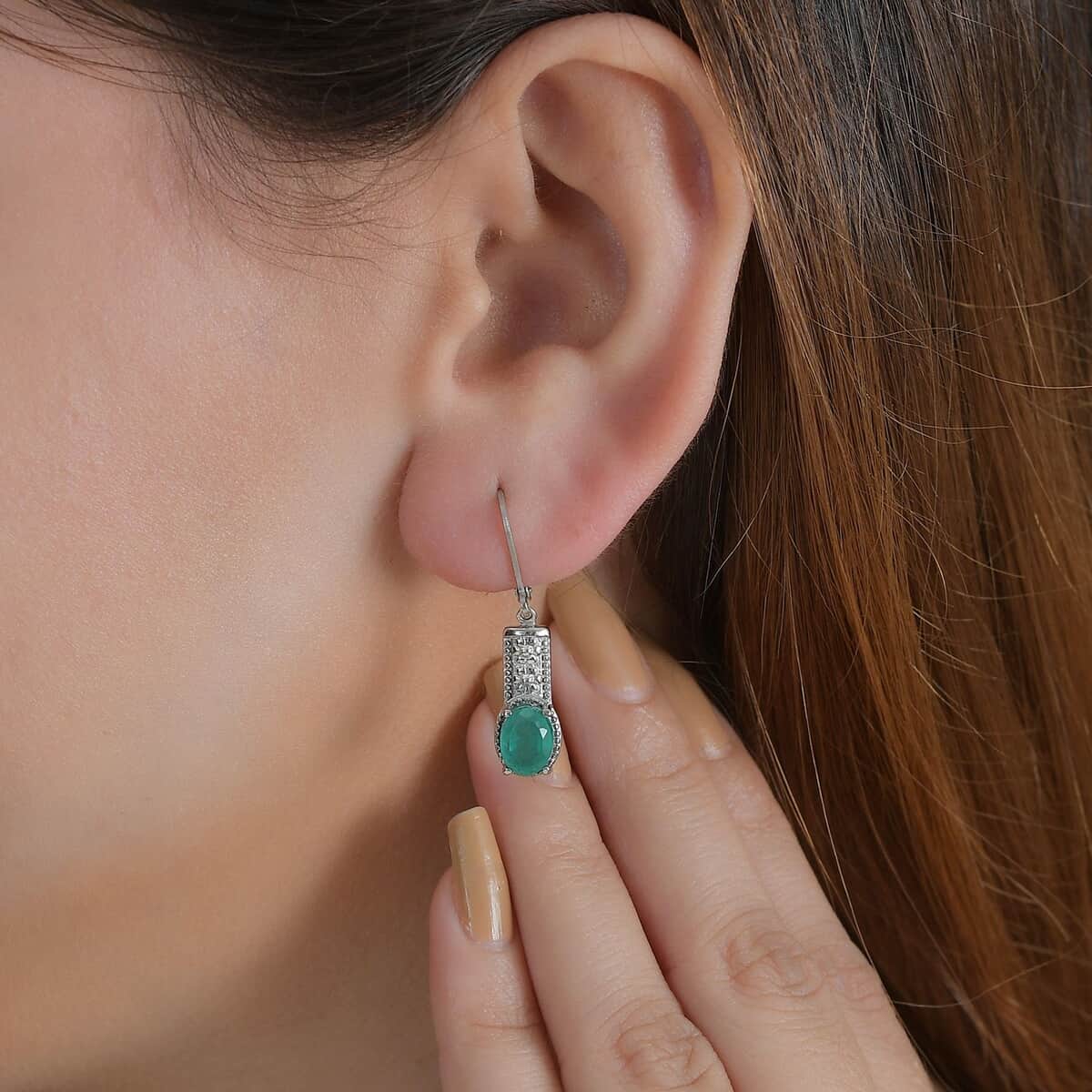 Emeraldine Quartz (Triplet) Lever Back Earrings in Stainless Steel 3.20 ctw image number 2