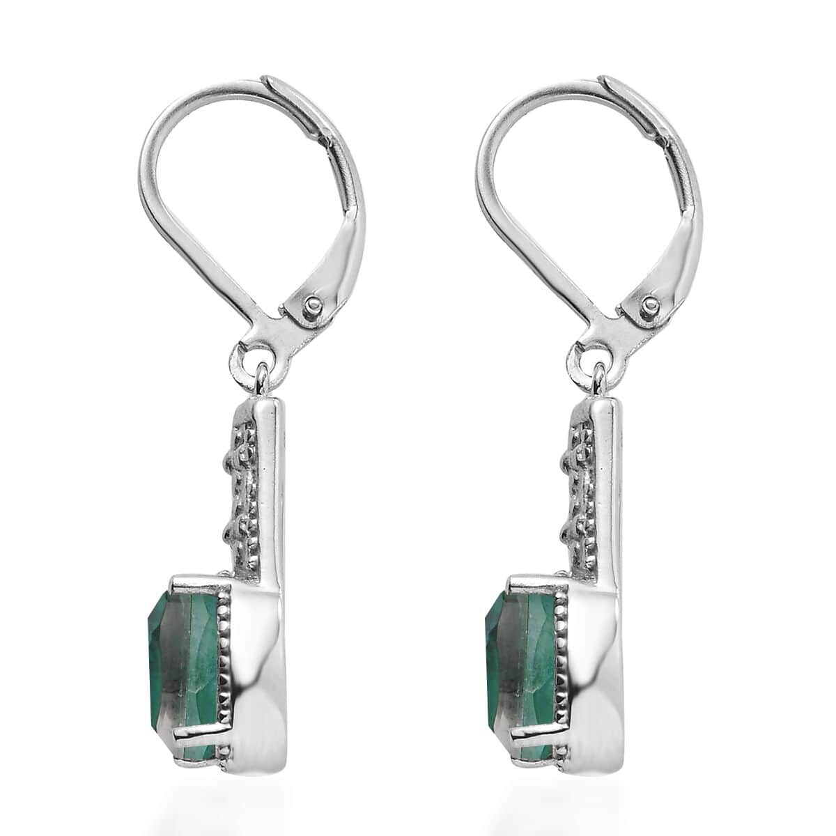 Emeraldine Quartz (Triplet) Lever Back Earrings in Stainless Steel 3.20 ctw image number 3