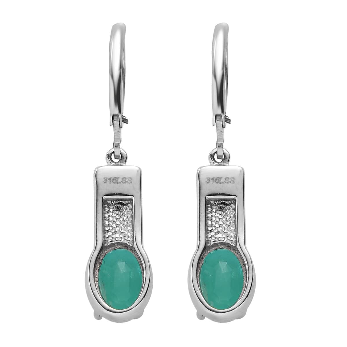 Emeraldine Quartz (Triplet) Lever Back Earrings in Stainless Steel 3.20 ctw image number 4