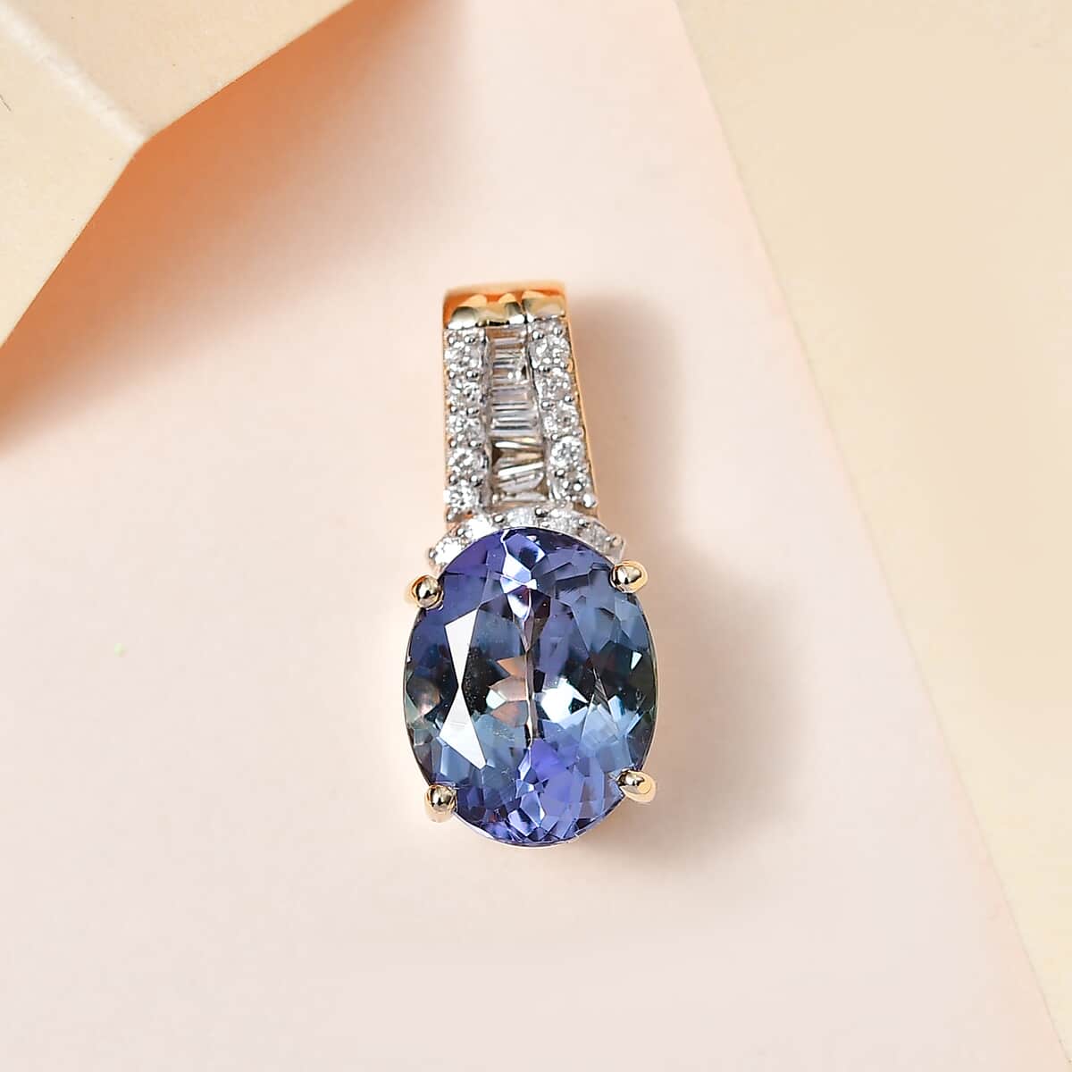 Luxoro 10K Yellow Gold Premium Peacock Tanzanite and G-H I2 Diamond Pendant 2.75 ctw With Free Tanzanite Book  image number 1