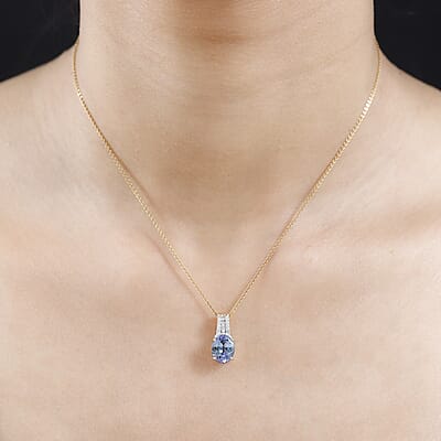 Luxoro 10K Yellow Gold Premium Peacock Tanzanite and G-H I2 Diamond Pendant 2.75 ctw With Free Tanzanite Book 