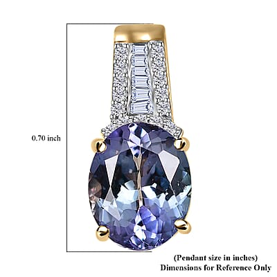 Luxoro 10K Yellow Gold Premium Peacock Tanzanite and G-H I2 Diamond Pendant 2.75 ctw With Free Tanzanite Book 