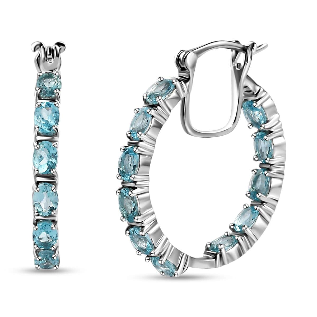 Betroka Blue Apatite Inside Out Hoop Earrings in Platinum Over Sterling Silver 4.00 ctw image number 0