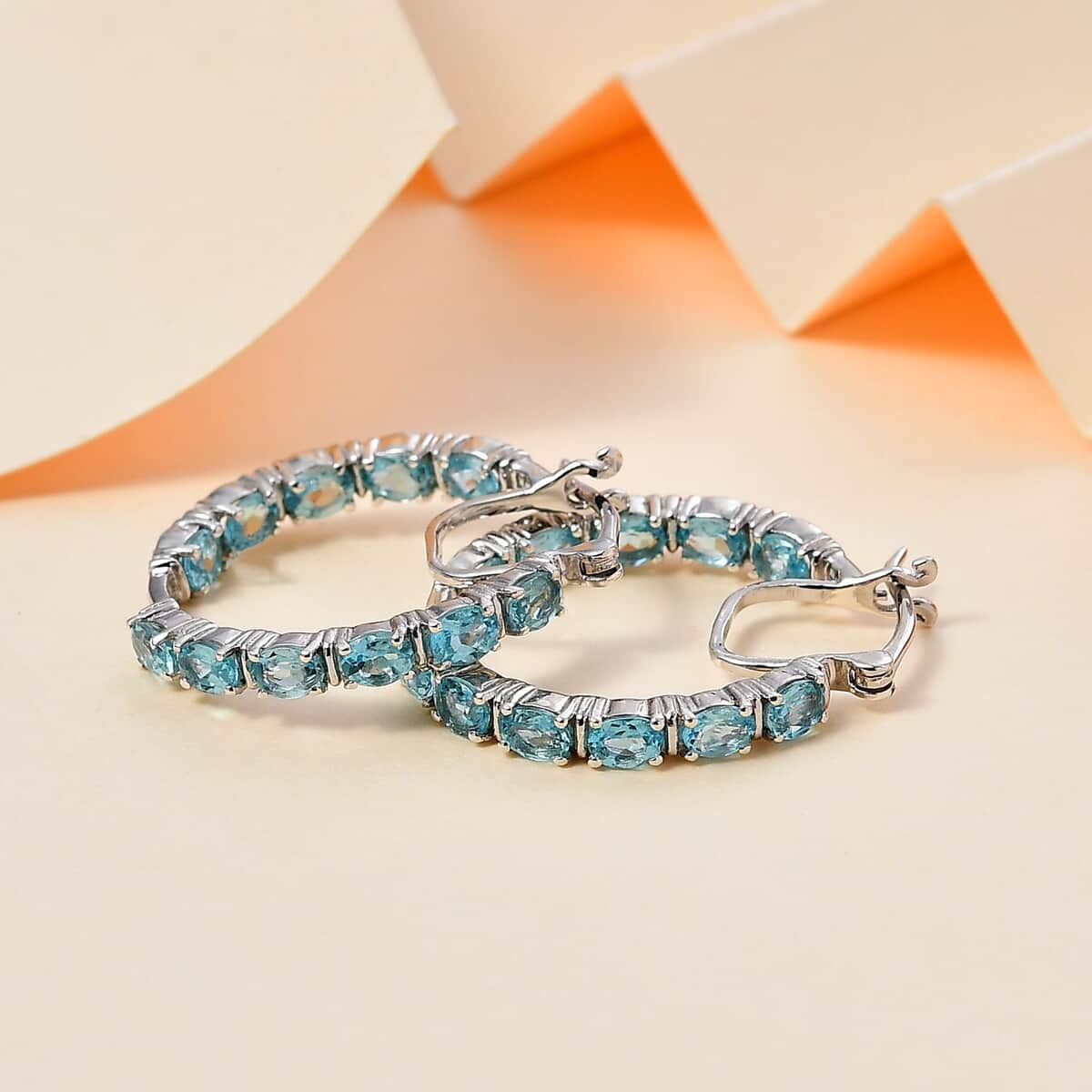 Betroka Blue Apatite Inside Out Hoop Earrings in Platinum Over Sterling Silver 4.00 ctw image number 1