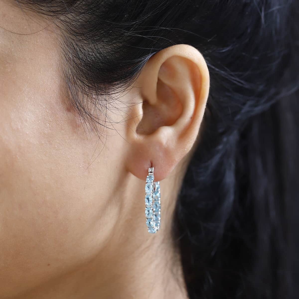 Betroka Blue Apatite Inside Out Hoop Earrings in Platinum Over Sterling Silver 4.00 ctw image number 2