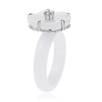 Natural Jade Carved and Moissanite Ring in Platinum Over Sterling Silver (Size 10.0) 21.20 ctw