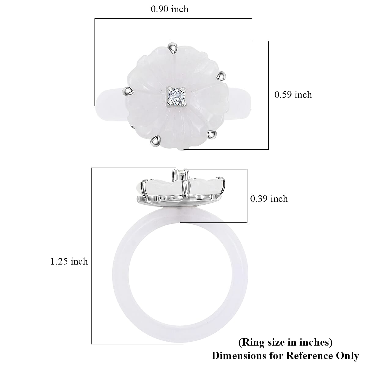Natural Jade Carved, Moissanite Floral Ring in Platinum Over Sterling Silver (Size 10.0) (Del. in 8-10 Days) 21.20 ctw image number 4