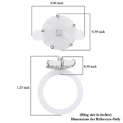 Natural Jade Carved and Moissanite Ring in Platinum Over Sterling Silver (Size 10.0) 21.20 ctw