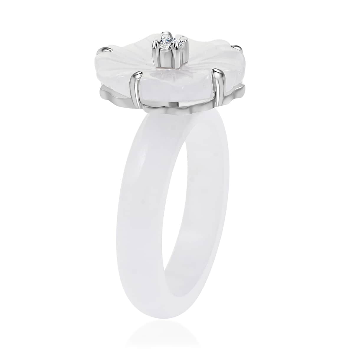 Natural Jade Carved and Moissanite Ring in Platinum Over Sterling Silver (Size 7.0) 21.20 ctw image number 3