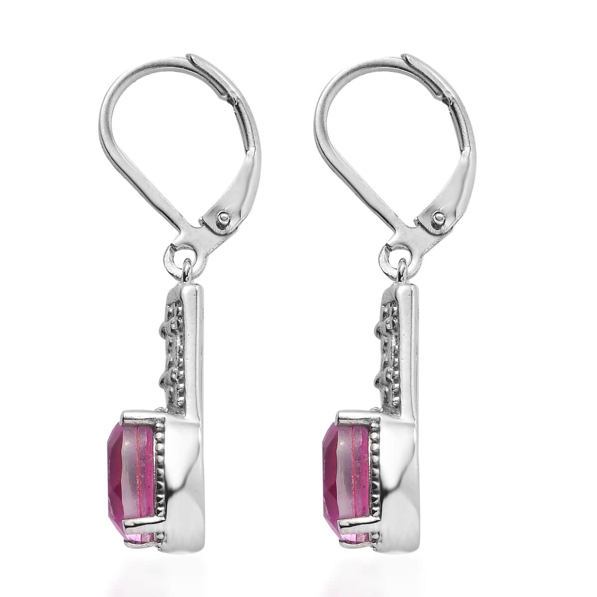 Radiant Orchid Quartz (Triplet) Lever Back Earrings in Stainless Steel 2.90 ctw image number 3