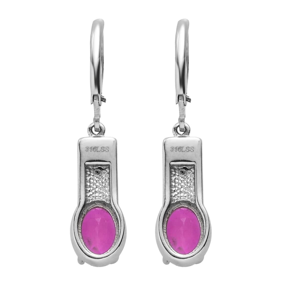 Radiant Orchid Quartz (Triplet) Lever Back Earrings in Stainless Steel 2.90 ctw image number 4