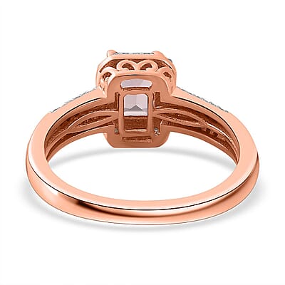 Premium Blush Tourmaline, Natural Champagne and White Diamond Halo Ring in Vermeil Rose Gold Over Sterling Silver (Size 10.0) 1.30 ctw
