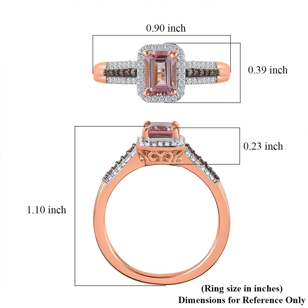 Premium Blush Tourmaline, Natural Champagne and White Diamond (0.25 cts) Ring in Vermeil RG Over Sterling Silver (Size 8.0) 1.30 ctw image number 5